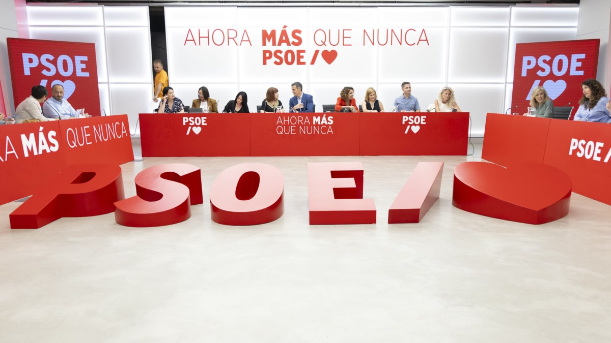 El secretario general del PSOE y presidente del Gobierno, Pedro Sánchez (c), durante la reunión de la ejecutiva federal del partido de este 15 de junio de 2026, en Ferraz.
