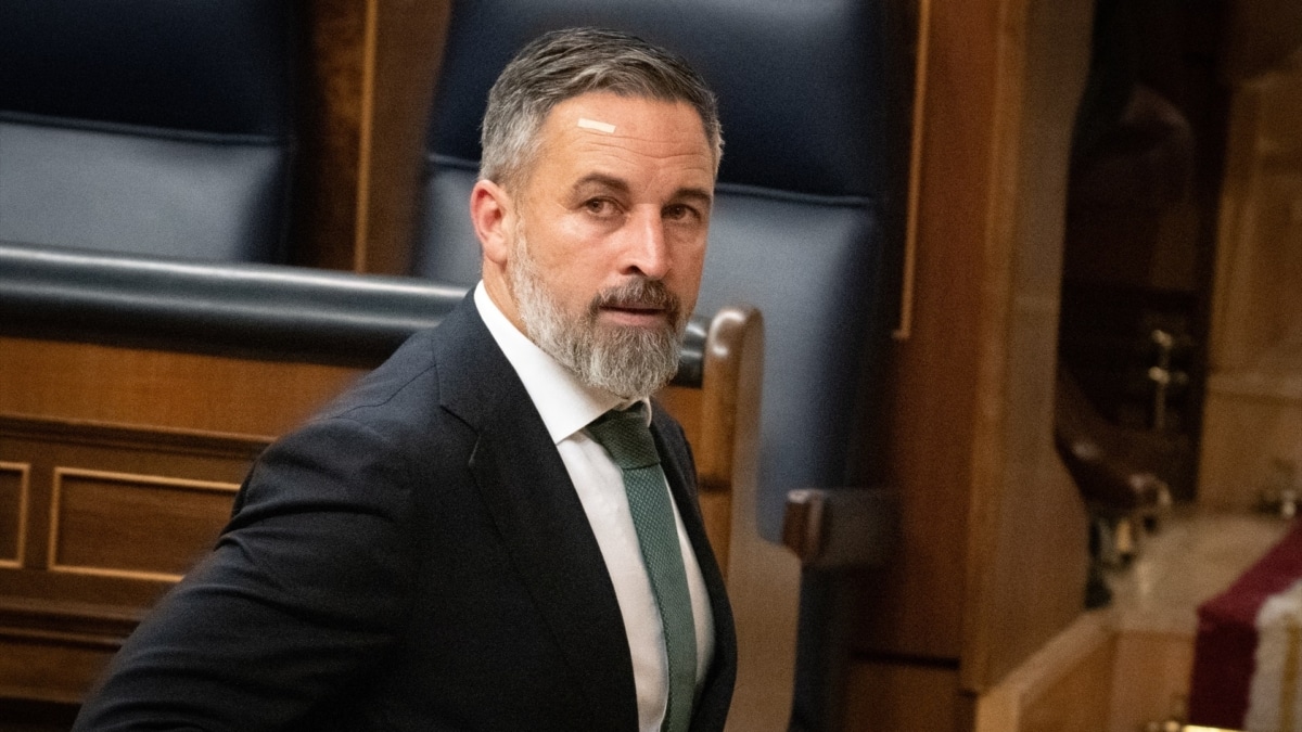 El presidente de Vox, Santiago Abascal, en el hemiciclo del Congreso de los Diputados