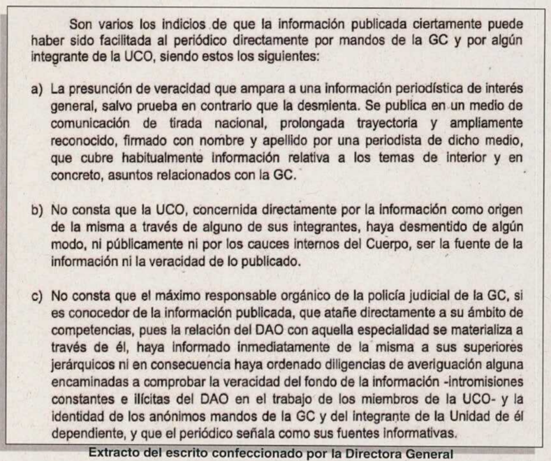 El escrito incorporado al informe de la UCO