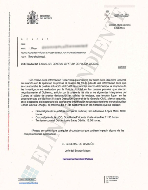 La información reservada abierta por la directora de la Guardia Civil