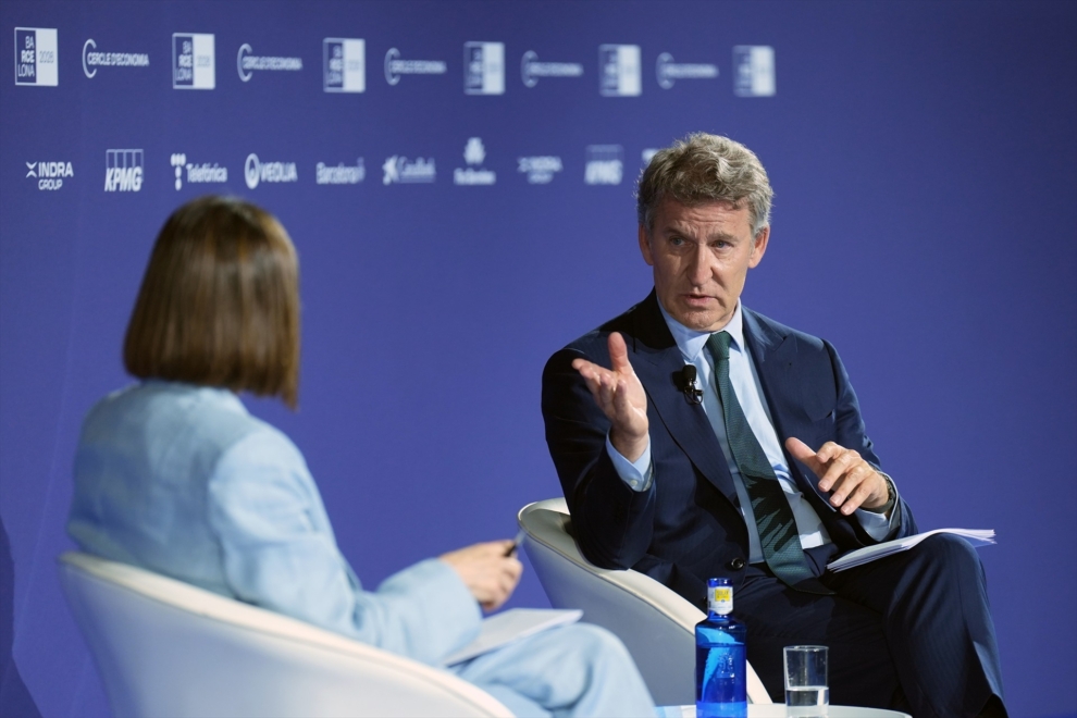 El presidente del PP, Alberto Núñez Feijóo, este martes durante su intervención en la 41 Reunió del Cercle d'Economía de Barcelona