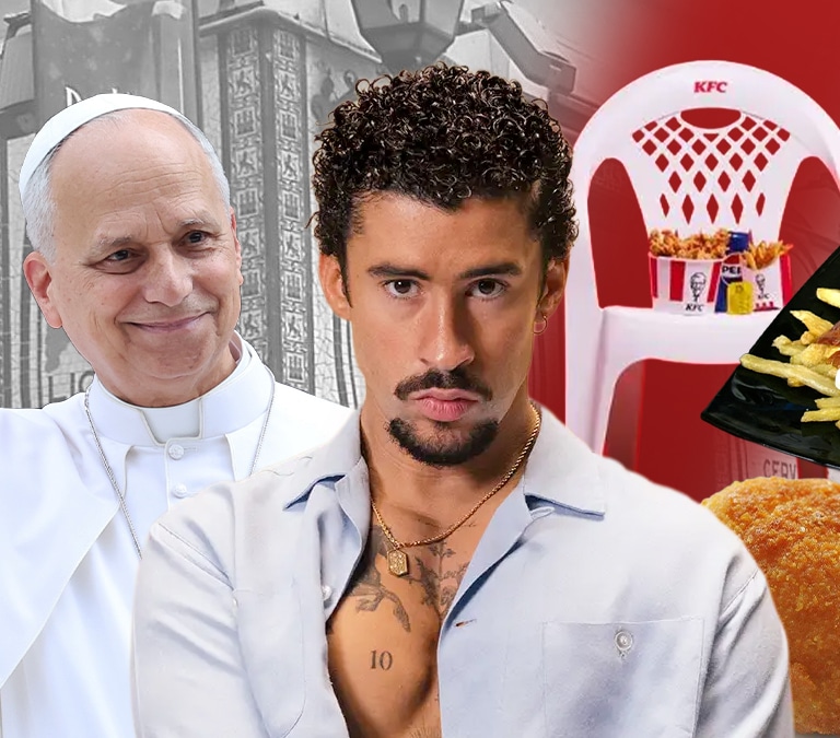 Amén, pollo frito y 'reggaetón': la surrealista propuesta de los restaurantes para los seguidores del papa y Bad Bunny
