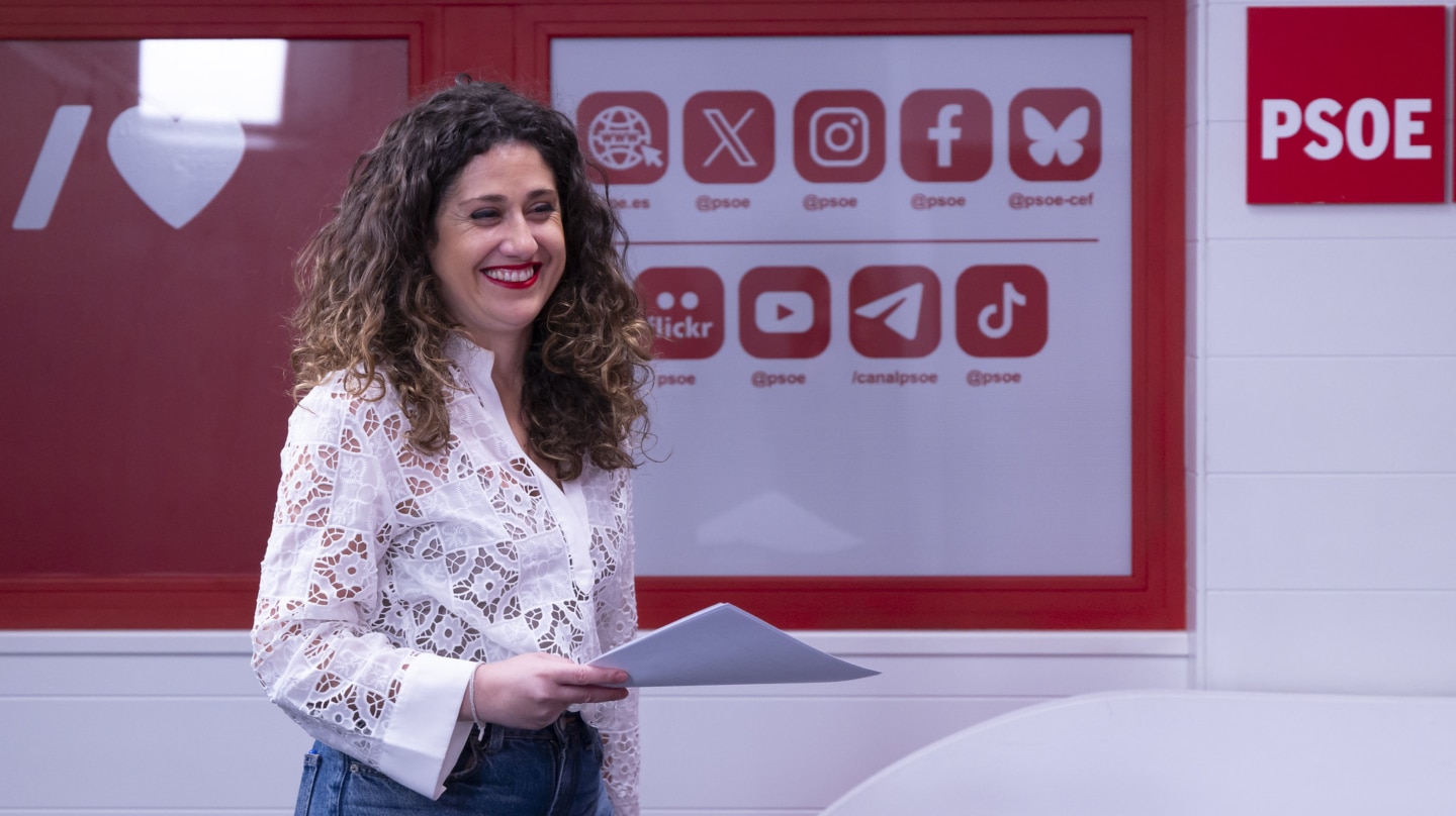 Enma López, precandidata del PSOE al Ayuntamiento de Madrid, el pasado 30 de marzo de 2026, minutos antes de su rueda de prensa en Ferraz.