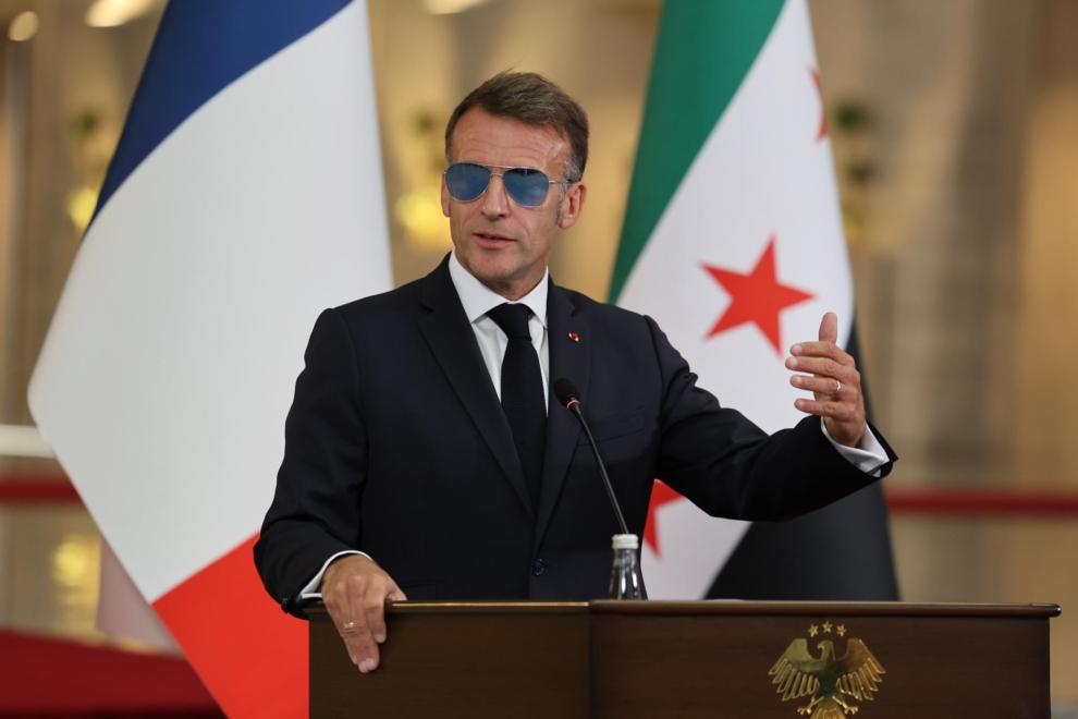 Emmanuel Macron durante su visita a Siria