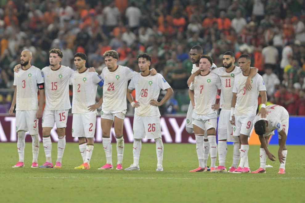 Los jugadores de la selección de Marruecos durante el partido contra Países Bajos