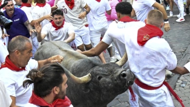 El quinto encierro de los Sanfermines deja un herido con una cornada en la cara