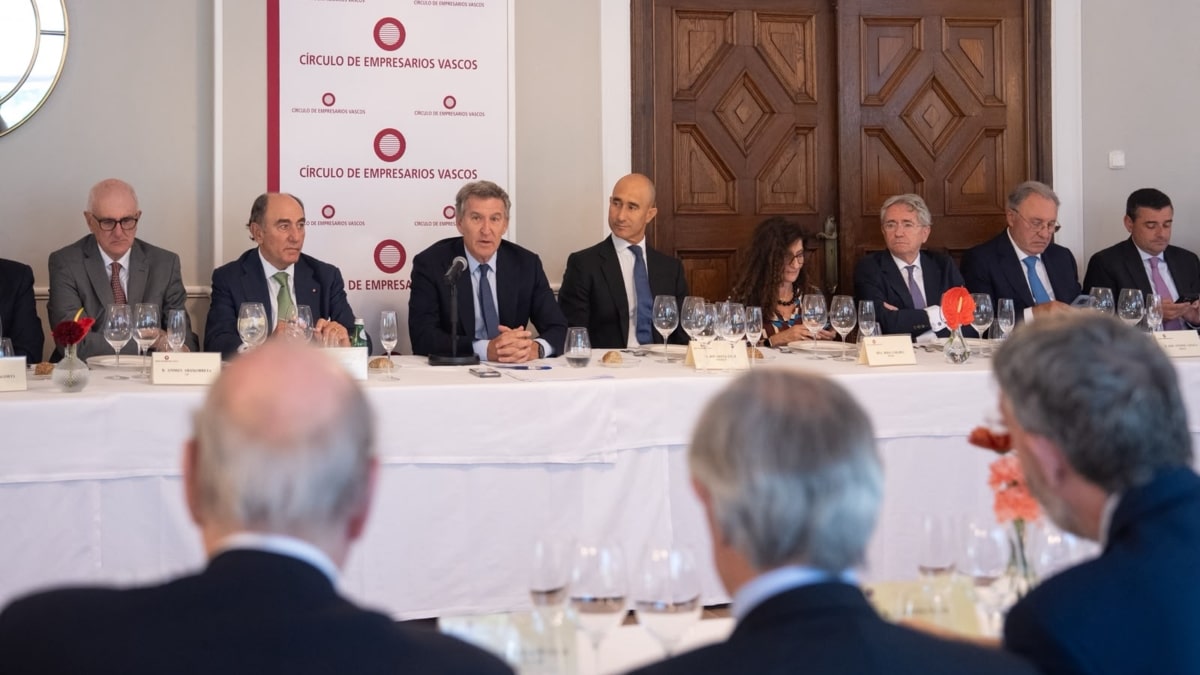 Alberto Núñez Feijóo en un almuerzo este martes con el Círculo de Empresarios Vascos