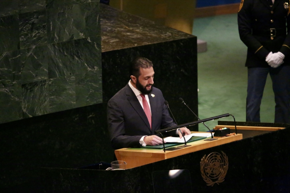 El presidente sirio, Ahmed al Sharaa, habla en la Asamblea de la ONU