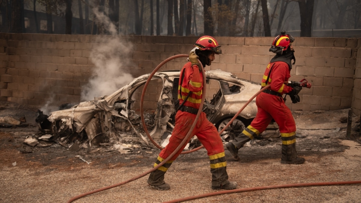 Personal de la UME lucha contra el fuego en Ávila