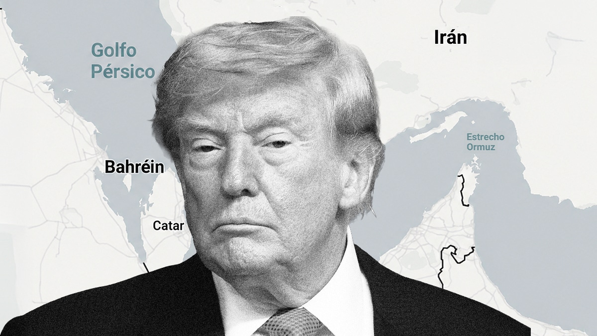 El presidente de EEUU, Donald Trump, con el estrecho de Ormuz de fondo