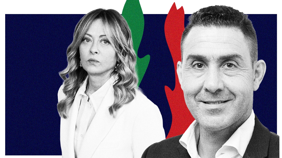 A la derecha, el general Roberto Vannacci, líder de Futuro Nacional. A la izquierda, Giorgia Meloni, primera ministra de Italia.