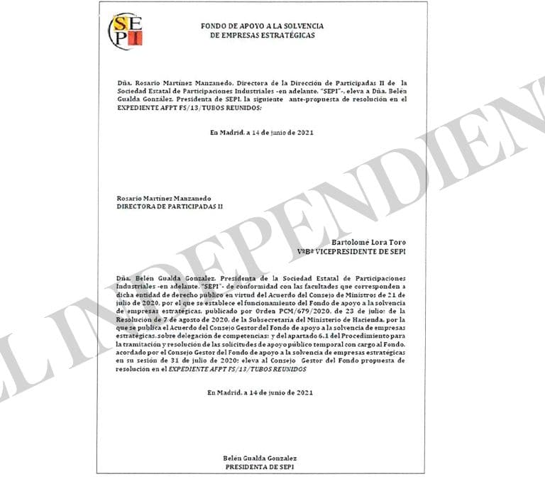El 'topo' de la SEPI filtró a la trama la propuesta favorable al rescate de Tubos Reunidos un día antes de reunirse el Consejo Gestor