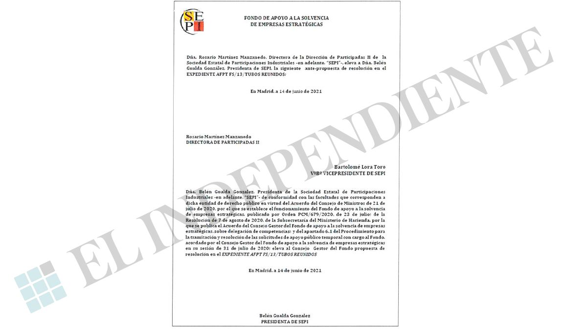 Antepropuesta de resolución favorable al rescate de Tubos Reunidos.
