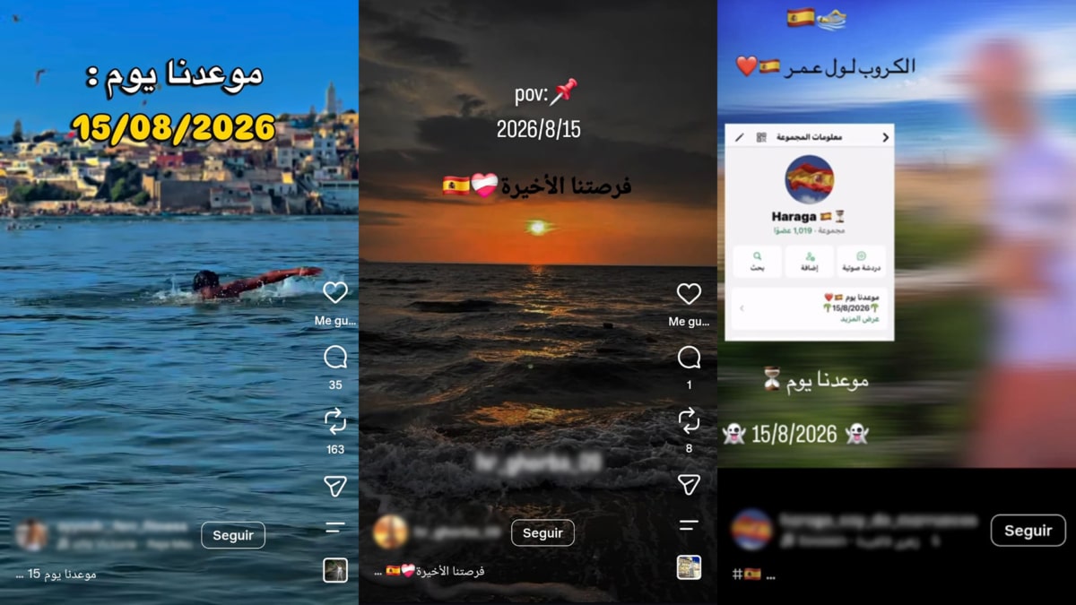 Algunas de las publicaciones compartidas en redes animando a cruzar a nado desde Marruecos a Ceuta el 15 de agosto