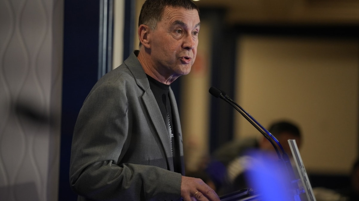 El secretario general de EH Bildu, Arnaldo Otegi, durante un desayuno informativo