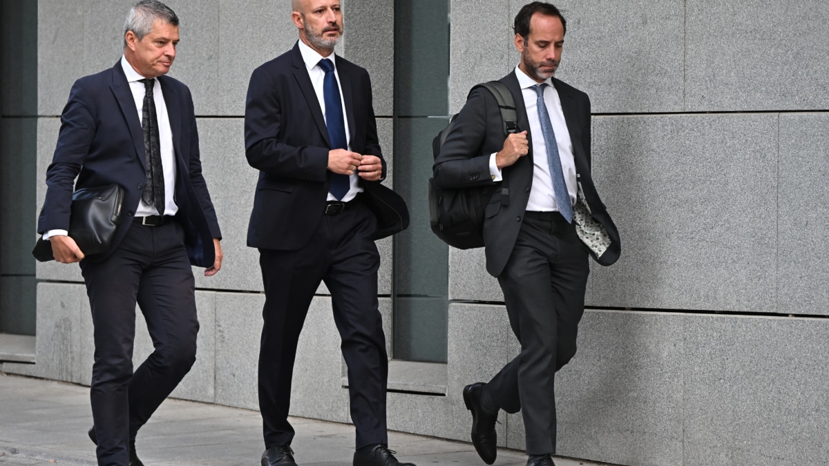 El ex consejero delegado de Plus Ultra Roberto Roselli (c) llega a la Audiencia Nacional este martes.