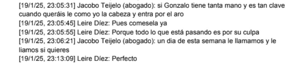 Extracto de una conversación entre Leire Díez y Jacobo Teijelo intervenida por la UCO.