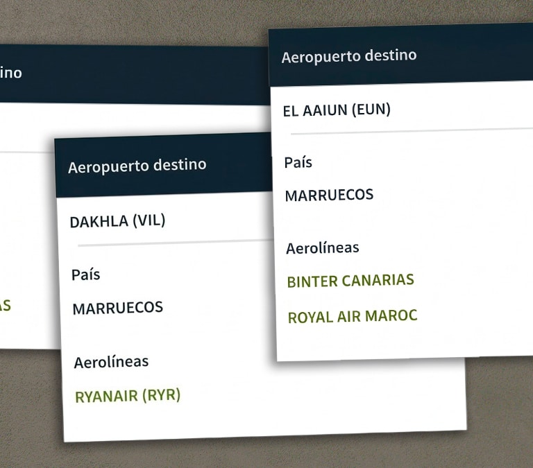 La web de Aena muestra Dajla y El Aaiún, en el Sáhara ocupado, como ciudades marroquíes