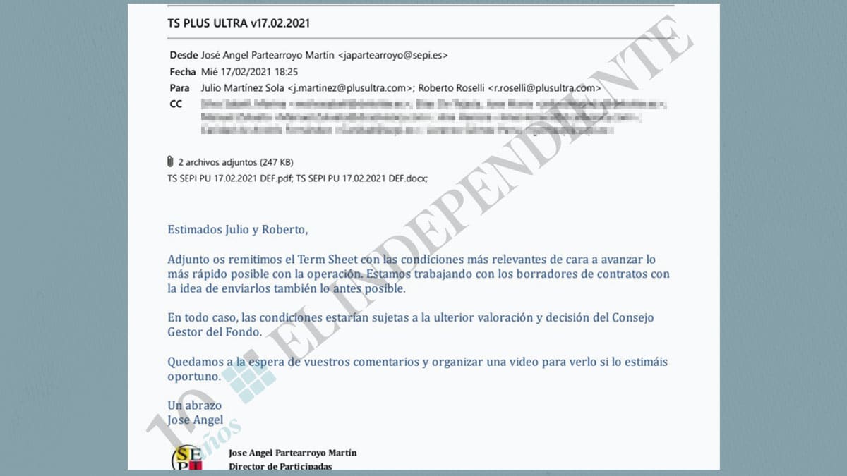 Un exdirectivo de la SEPI asesoró a Plus Ultra para el rescate: "Remito las condiciones para avanzar lo más rápido posible"