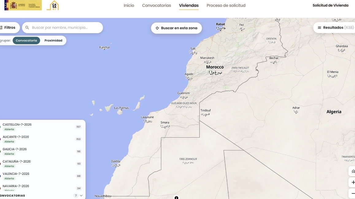 Vista del mapa del portal Casa 47 que incluía al Sáhara Occidental como parte de Marruecos