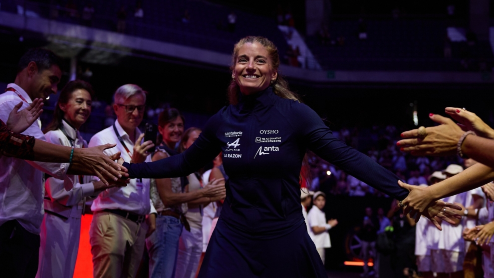 Alejandra Salazar en el Movistar Arena durante el reconocimiento a su trayectoria deportiva.