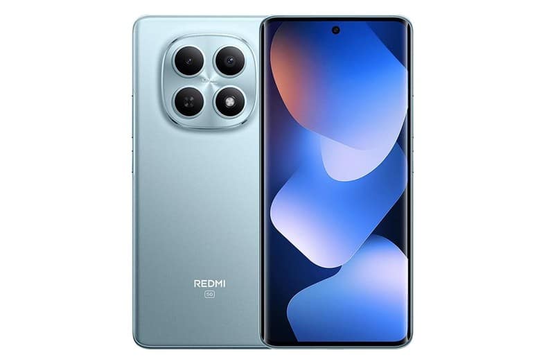 Móvil Xiaomi Redmi Note 15 5G en color azul claro, vista frontal y trasera
