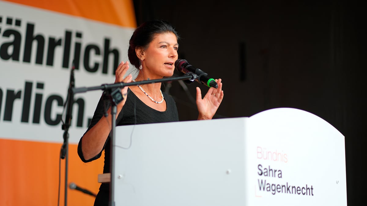 Sahra Wagenknecht, líder de BSW, en un mitin.