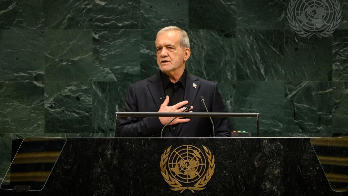 El presidente iraní, Masoud Pezeshkian, en la Asamblea General de la ONU