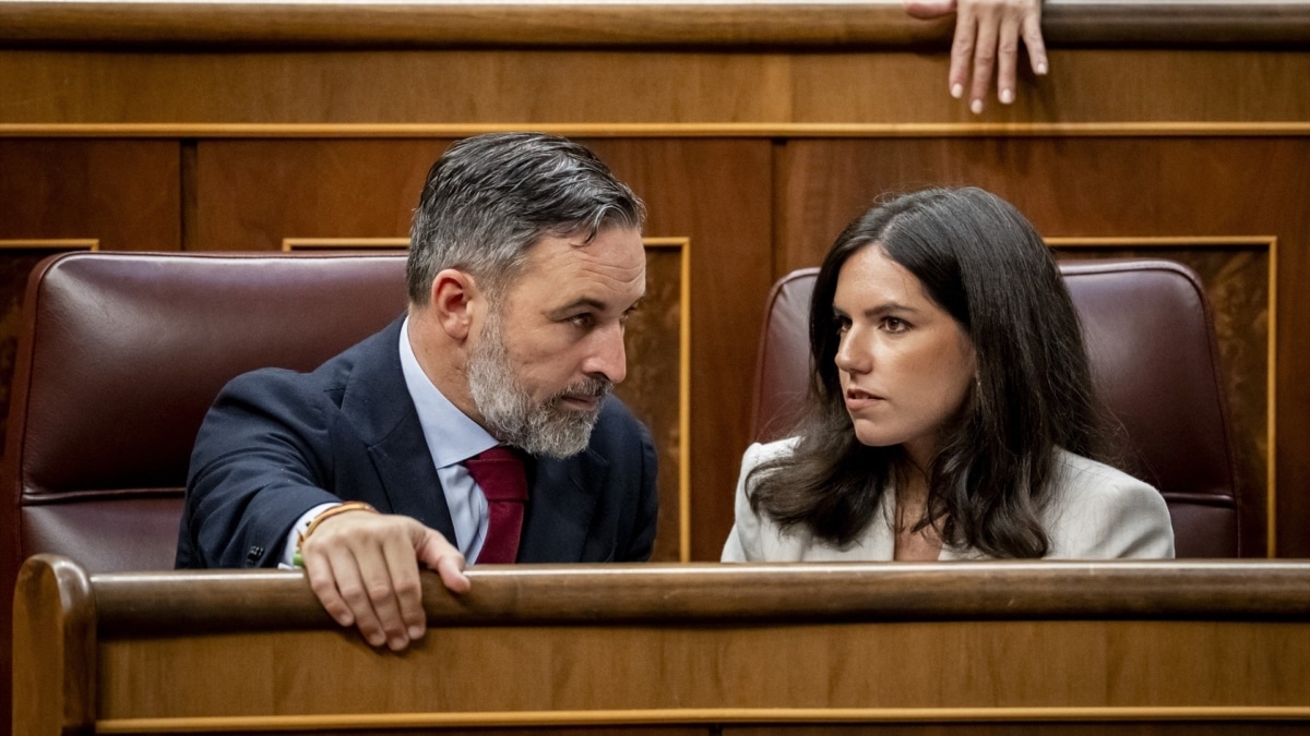 El presidente de Vox, Santiago Abascal, y la diputada de Vox, Pepa Millán