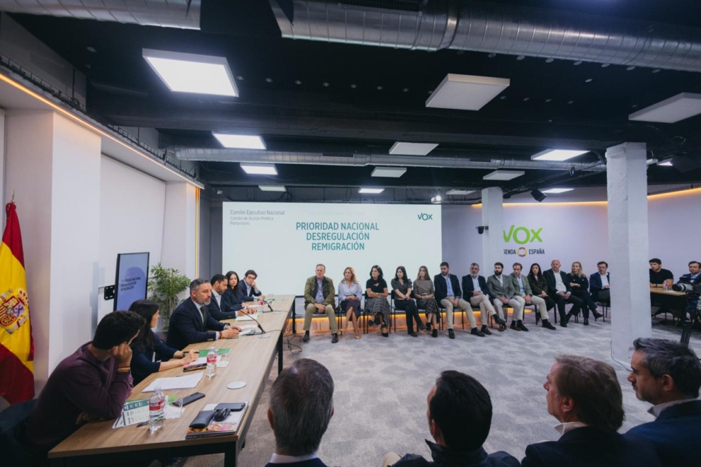 El presidente de Vox, Santiago Abascal, cita al Comité Ejecutivo Nacional del partido en la sede nacional para preparar la precampaña