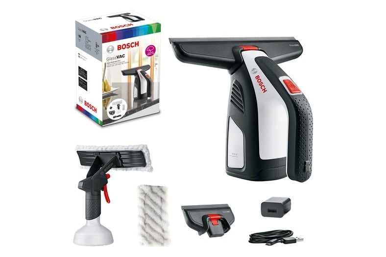Limpiacristales a batería Bosch GlassVAC con boquilla de aspiración para cristales