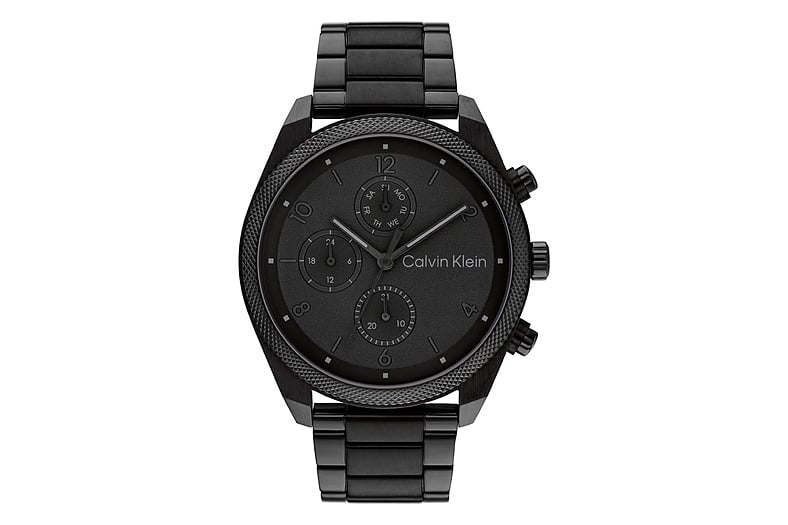 Reloj analógico de hombre Calvin Klein Impact 25200359 con caja, esfera y pulsera de acero en negro y tres esferas pequeñas
