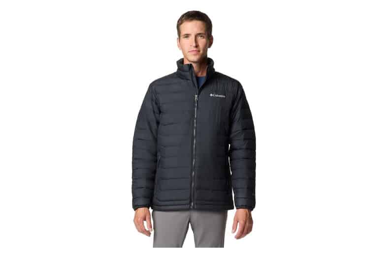 Chaqueta acolchada Columbia Powder Lite II para hombre, en negro, con cremallera completa y bolsillos con cremallera