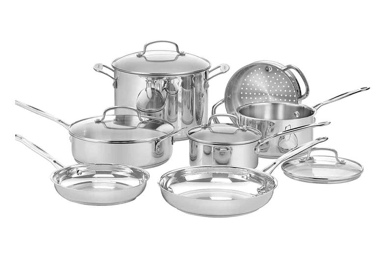 Batería de cocina Cuisinart Chef's Classic de acero inoxidable con cacerolas, sartenes, olla y tapas de cristal