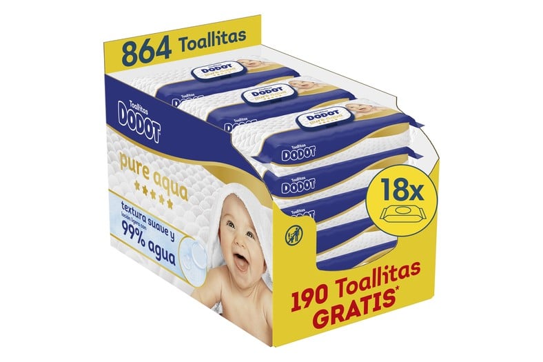 Pack de toallitas para bebé Dodot Pure Aqua con 18 paquetes de 48 unidades