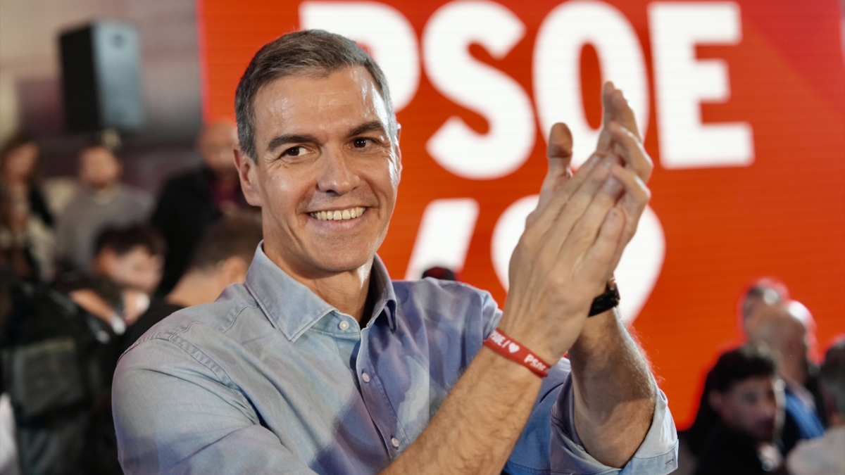 El presidente del Gobierno, Pedro Sánchez, durante un acto político de precampaña