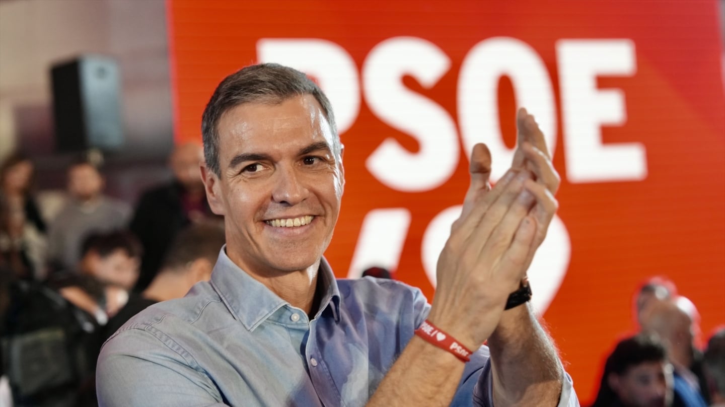 El presidente del Gobierno, Pedro Sánchez, durante un acto político de precampaña