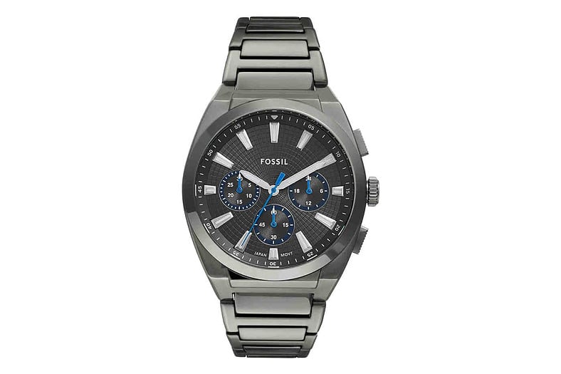 Reloj cronógrafo de hombre Fossil Everett FS6107 con pulsera de acero en gris oscuro y esfera gris