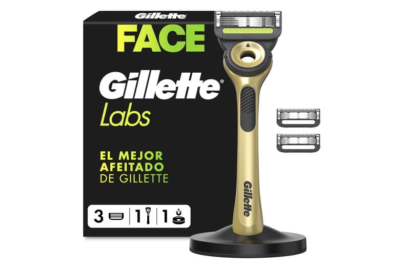 Maquinilla de afeitar GilletteLabs Champion Gold Edition con mango dorado, soporte magnético y recambios