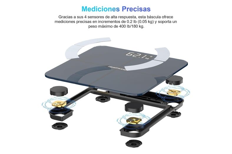 Báscula de baño inteligente Healthkeep FG263LB negra de vidrio templado