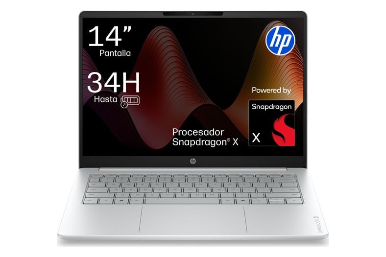 Portátil HP OmniBook 3 de 14 pulgadas en color plata, abierto, con Windows 11