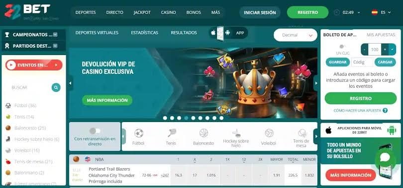 22Bet casino online en Perú