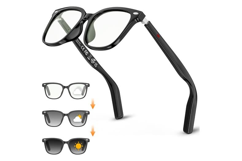 Gafas inteligentes Mingtawn de montura negra con lentes oscuras y patillas finas, unisex