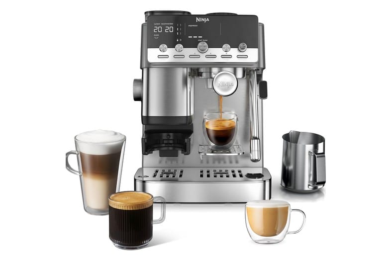 Cafetera Ninja Luxe Café Mini ES351EU con molinillo integrado y espumador, en acero inoxidable plateado
