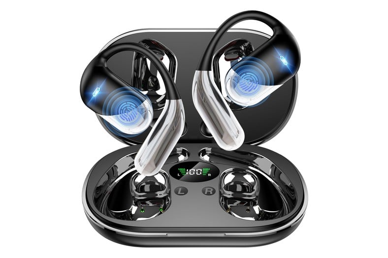 Auriculares traductores de oído libre Paekole Q16 H3 en negro obsidiana con su estuche de carga