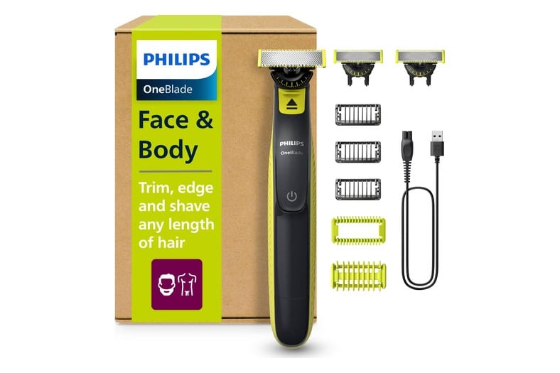 Afeitadora y recortadora Philips OneBlade 360 QP2824 con sus peines de barba y kit corporal, para hombre