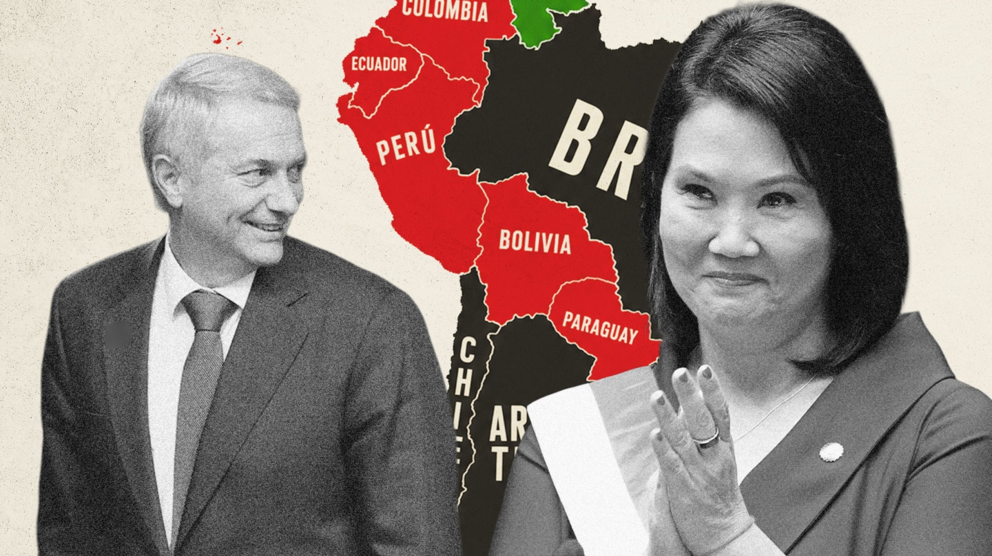 Kast junto a Fujimori y un mapa de latinoamérica con los países que reconocen la RASD