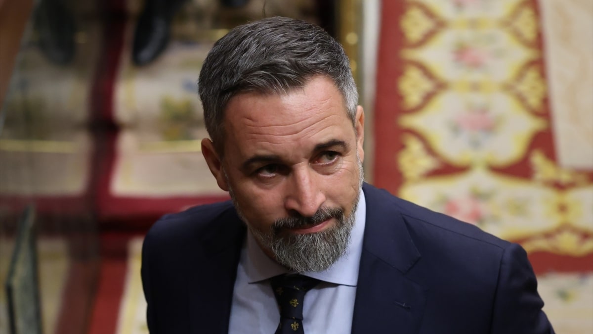El presidente de Vox, Santiago Abascal, a su salida de una sesión plenaria, en el Congreso