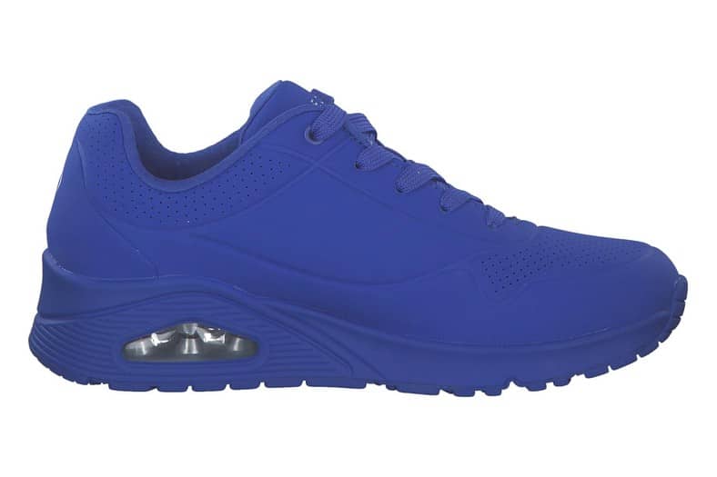 Zapatillas de mujer Skechers Uno Stand On Air en azul cobalto con suela blanca
