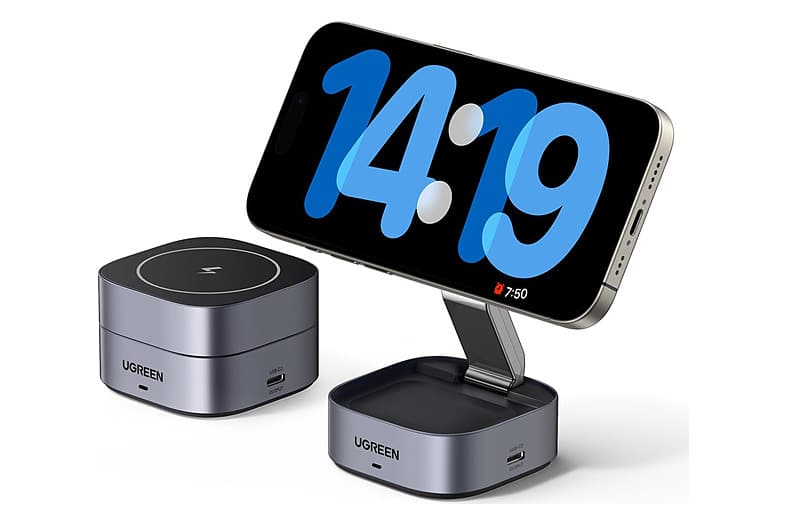 Estación de carga magnética UGREEN Zapix 2 en 1 con iPhone y AirPods